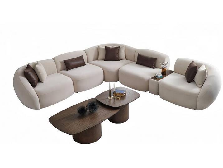 JVmoebel Ecksofa Beige L-Form Sofa mit Getränkehalter und Holzgestell von JVMoebel