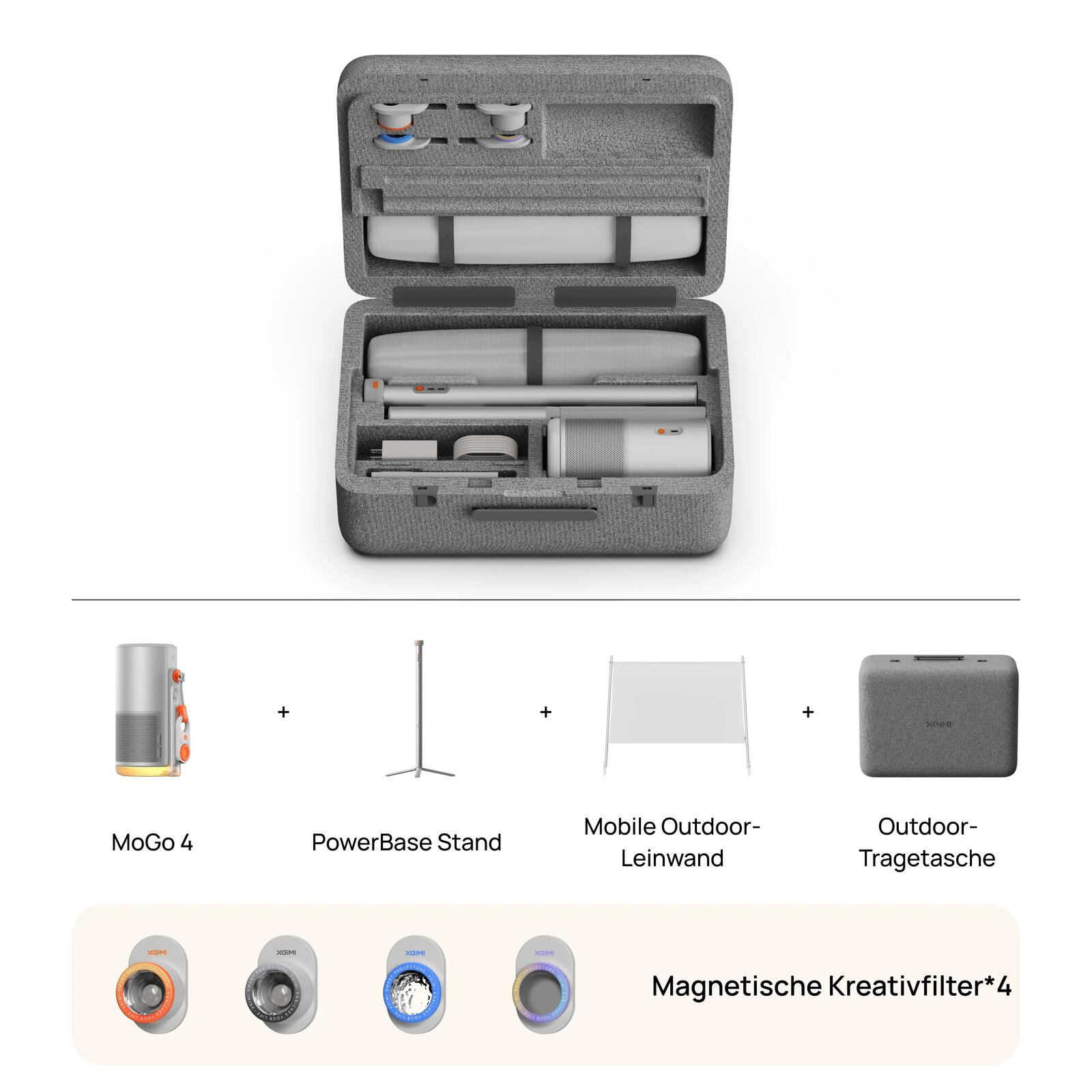 XGIMI MoGo 4 LED Match Night Bundle inkl. Beamer, Google TV, Leinwand, Koffer, Stand, Filter, FC26 Code WK08K-5