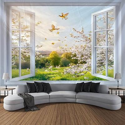 Fenster blumen blumen pflanzen landschaft wandteppich dekorative kunst teppich vorhang hängen hause schlafzimmer wohnzimmer dekoration
