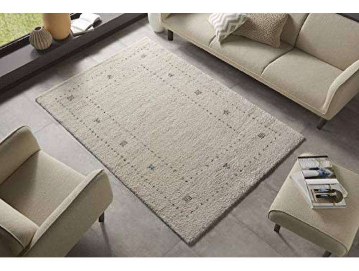Mint Rugs Nomadic Teppich Hochflor Wohnzimmer-Teppich Weich Flauschig Langflor Shaggy Flokati Boho Ethno-Design für Kinderzimmer Schlafzimmer Küche Flur Creme 80x150 cm