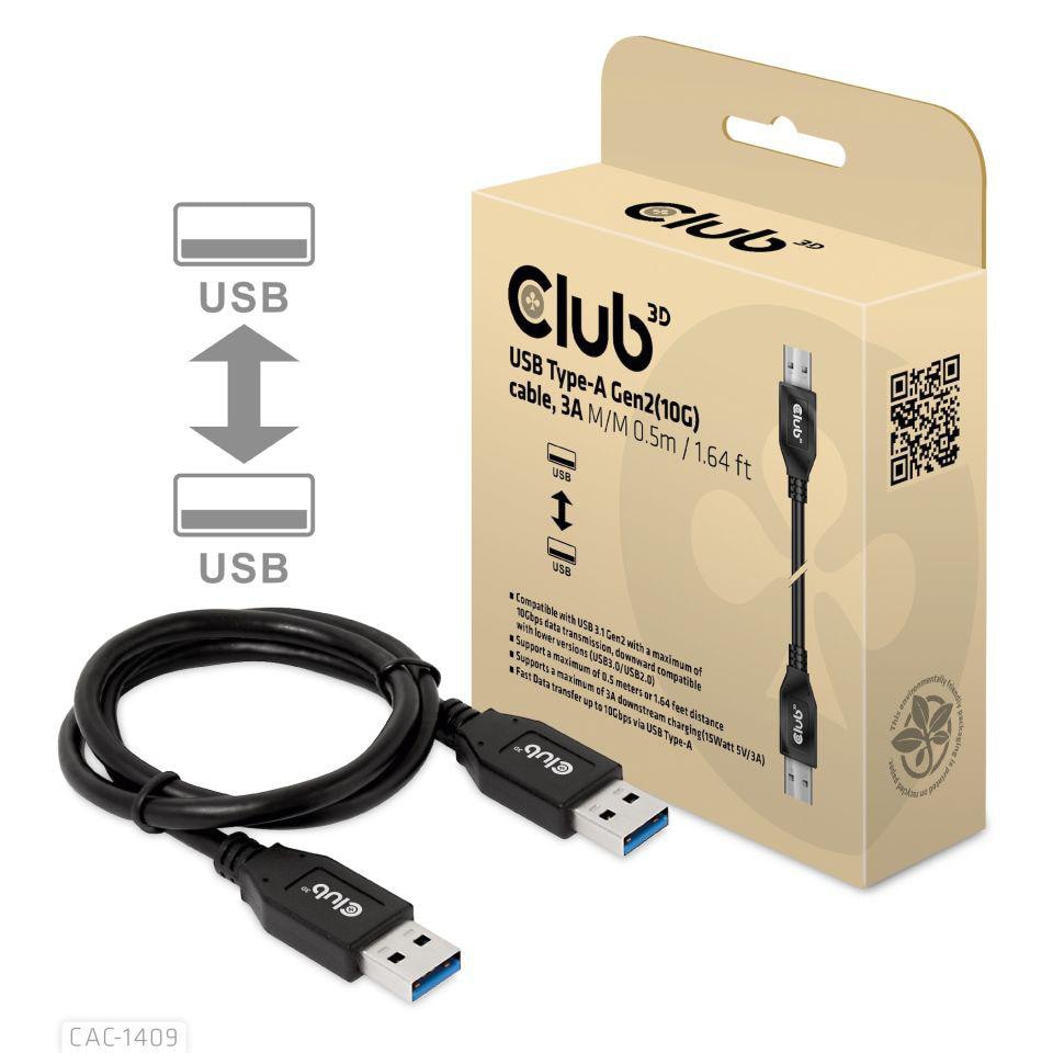 Club3D Club 3D USB Typ-A Gen2 (10G) Kabel 3A St/St 0.5m schwarz CAC-1409