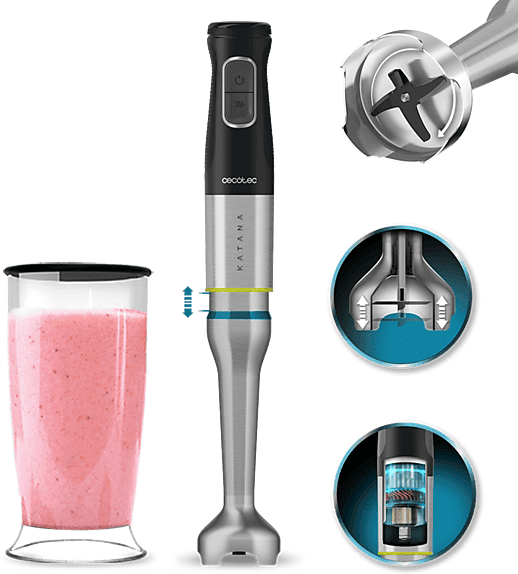 Batidora de mano - Cecotec Katana 15 Jar D , 1500 W, 21 velocidades, Turbo, Vaso 800ml, Brazo XL, Negro