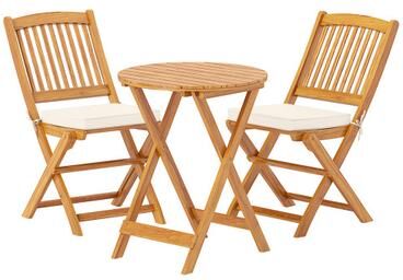 Costway 3 Pieces Acacia Wood Patio Folding Bistro Set with Soft Cushions-Beige