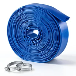 VEVOR Rückspülschlauch 1,5 Zoll 15,2 m PVC Flachschlauch Ablaufschlauch für Poolentwässerung und Bewässerung mit 90 psi, Anschlusswahl ohne Vorinstallierte Kupplungen für Verschiedene Pumpensysteme