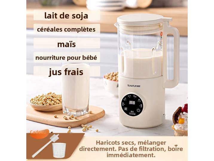SUNATUR Mini Machine à Lait de Soja 500W, Mixeur Automatique avec Fonction Chauffante, Préparateur de Lait de Noix, Smoothies et Aliments pour Bébé