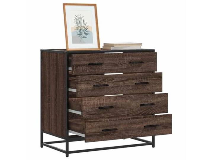 TUERYAFEK Schubladenschrank Braun Eichen-Optik 70x41x70 cm Holzwerkstoff 4 Schubladen, Metallgestell, pflegeleichte Oberfläche, stabile Oberseite, industrieller Stil