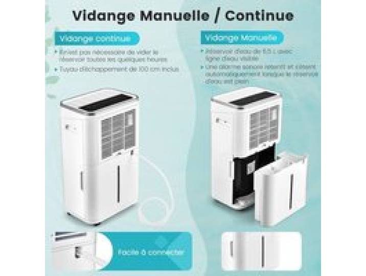 Déshumidificateur 25 L/jour réservoir 6 5 L LED et 2 vitesses pour maison bureau ou cave jusquà 30 m²
