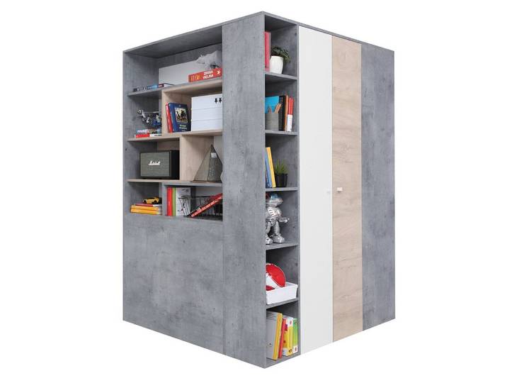 Lomadox Kleiderschrank SEATTLE-133 begehbar, 135x135cm, in Beton/weiß/Eiche