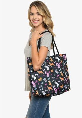 Women's Disney Cats Tote Bag Travel Beach Carry-on Cheshire Aristocat Figaro Print by Disney in Black
