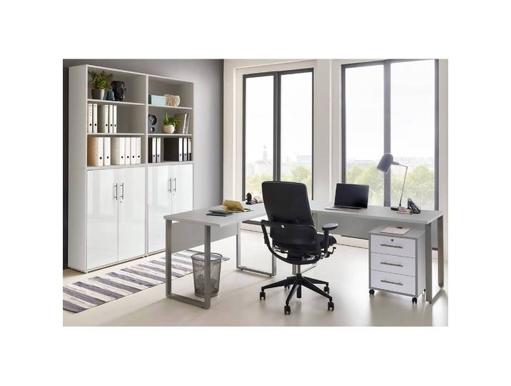 Ensemble de bureau XVII 6 élém. Gris/Gris clair/Blanc brillant