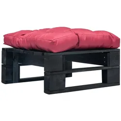 vidaXL Garten-Palettenhocker mit Rotem Kissen Schwarz Holz