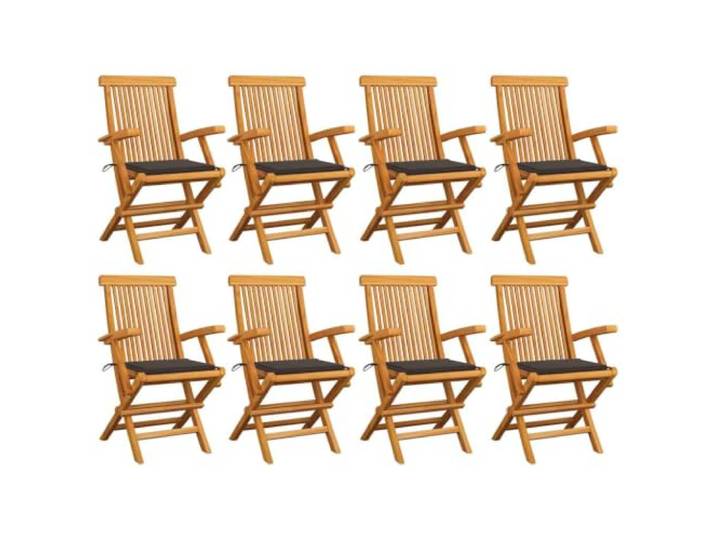 8er Set Klappstühle aus Massivholz Teakholz mit Taupefarbenen Kissen Technisch getrocknetes Teakholz, fein geschliffen, klappbar, platzsparend, pflegeleichte Oberfläche