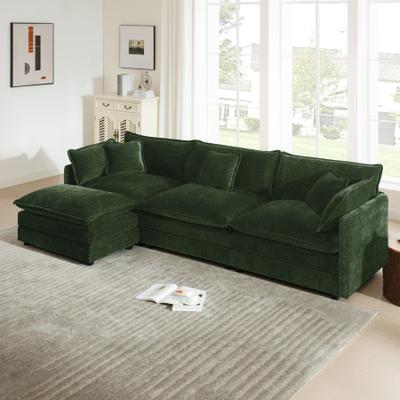 Loedds Chenille L-Shaped Modular Sectional Sofa with Ottoman & Wood Frame