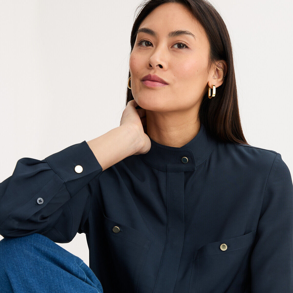 ANNE WEYBURN Chemise col mao manches longues en viscose