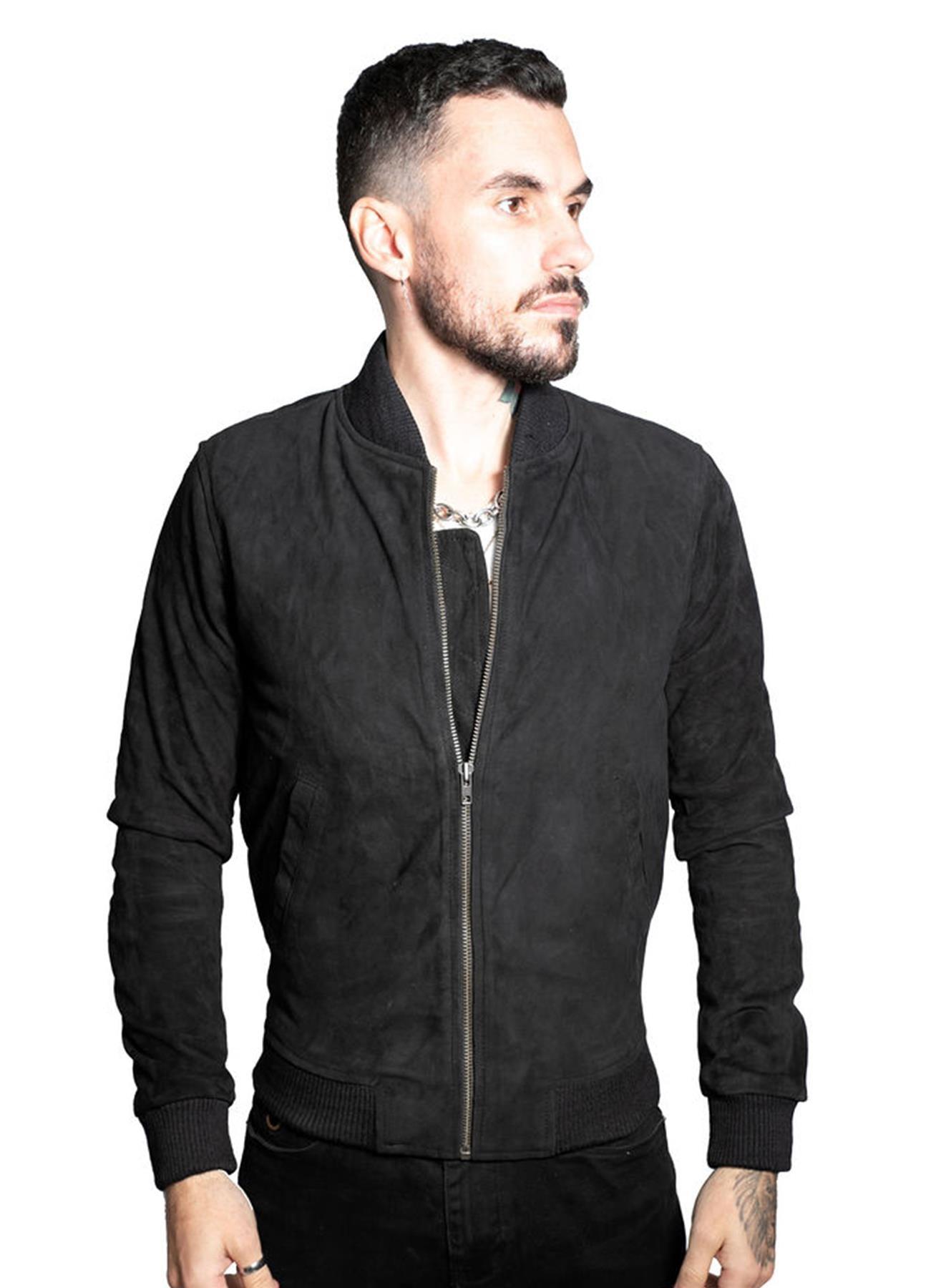 Herren-Bomberjacke aus Varsity-Leder im Retro-Stil aus Ziegenwildleder – Athen