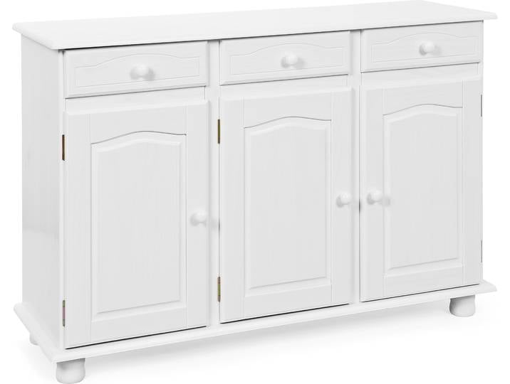 Buffet design gauche 130 cm avec 3 portes & 3 tiroirs en pin blanc