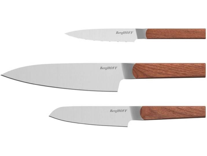 Messer-Set BERGHOFF Dina Ion Eschenholz 3-teilig , braun, Edelstahl, Kochmesser-Sets, Messer-Set