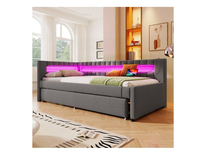 Odikalo Schlafsofa Ausziehbett Daybett Tagesbett USB Scrollrad 90/140x200cm Beige/Grau