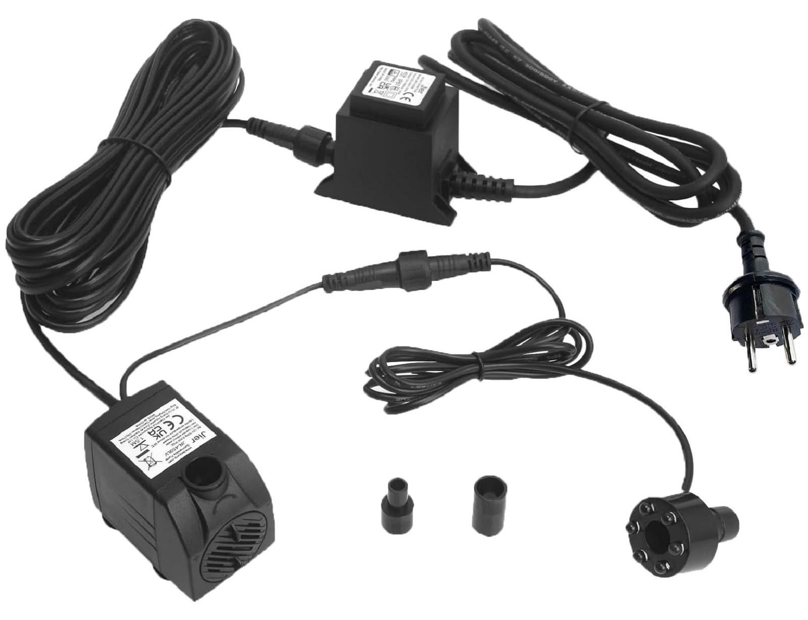 Lustrens Fontein Pomp met LED Verlichting, 12V AC Dompelpomp 450L/H