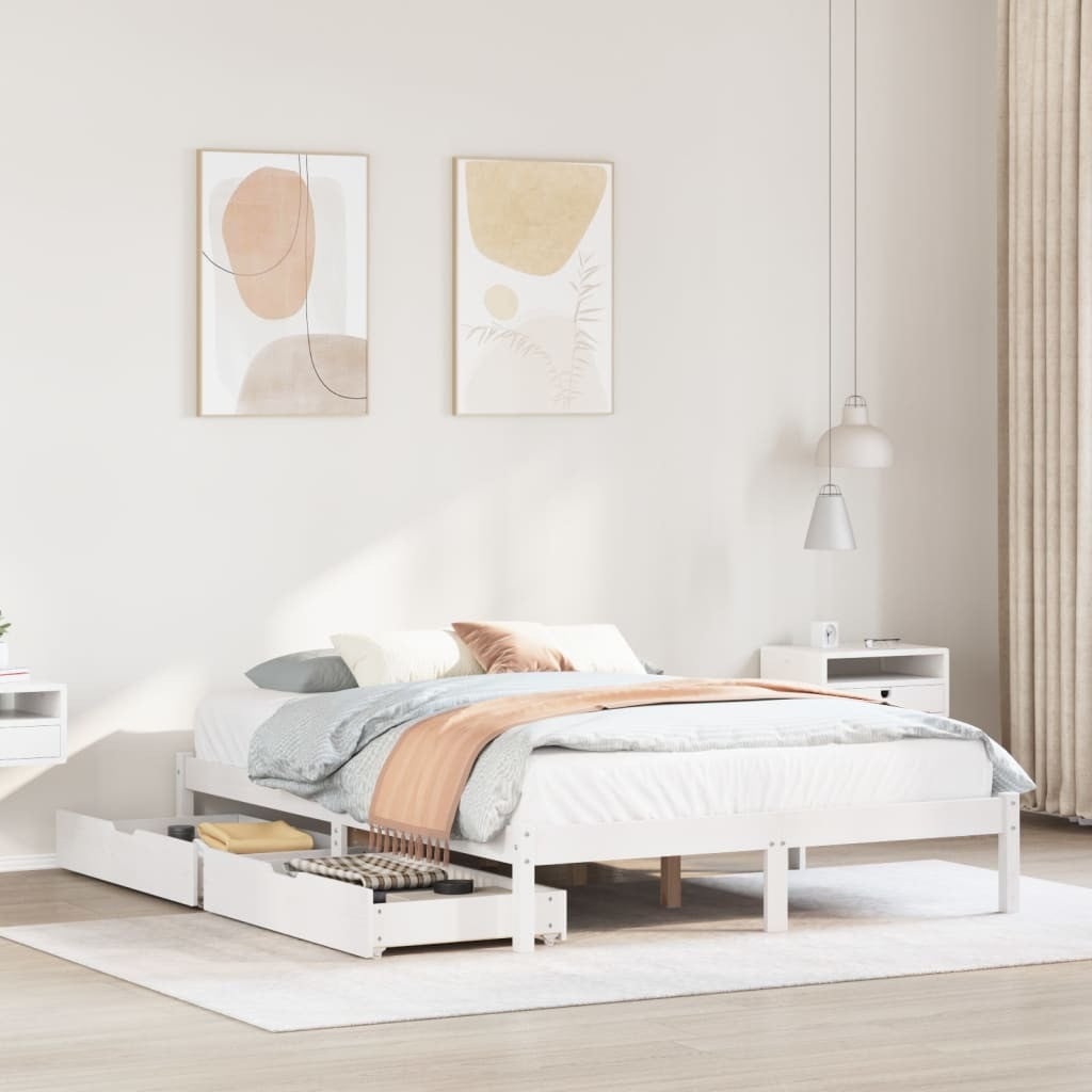 Prolenta Massief houten bed met lades, wit, 140 x 190 cm