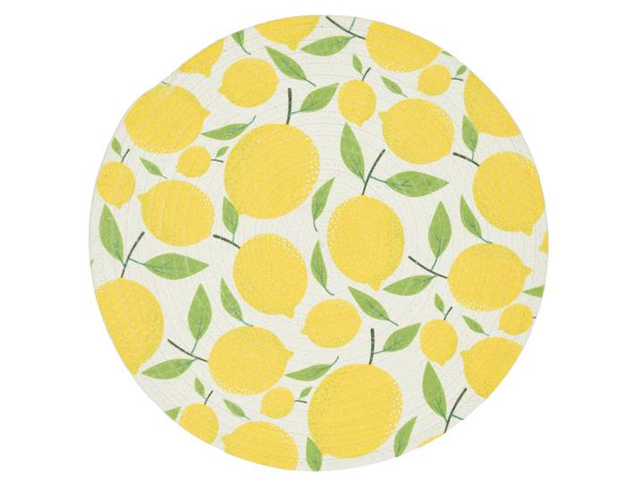 Lot de 2 sets de table en polyester rond 38 cm collection LIMONE motifs citrons jaune