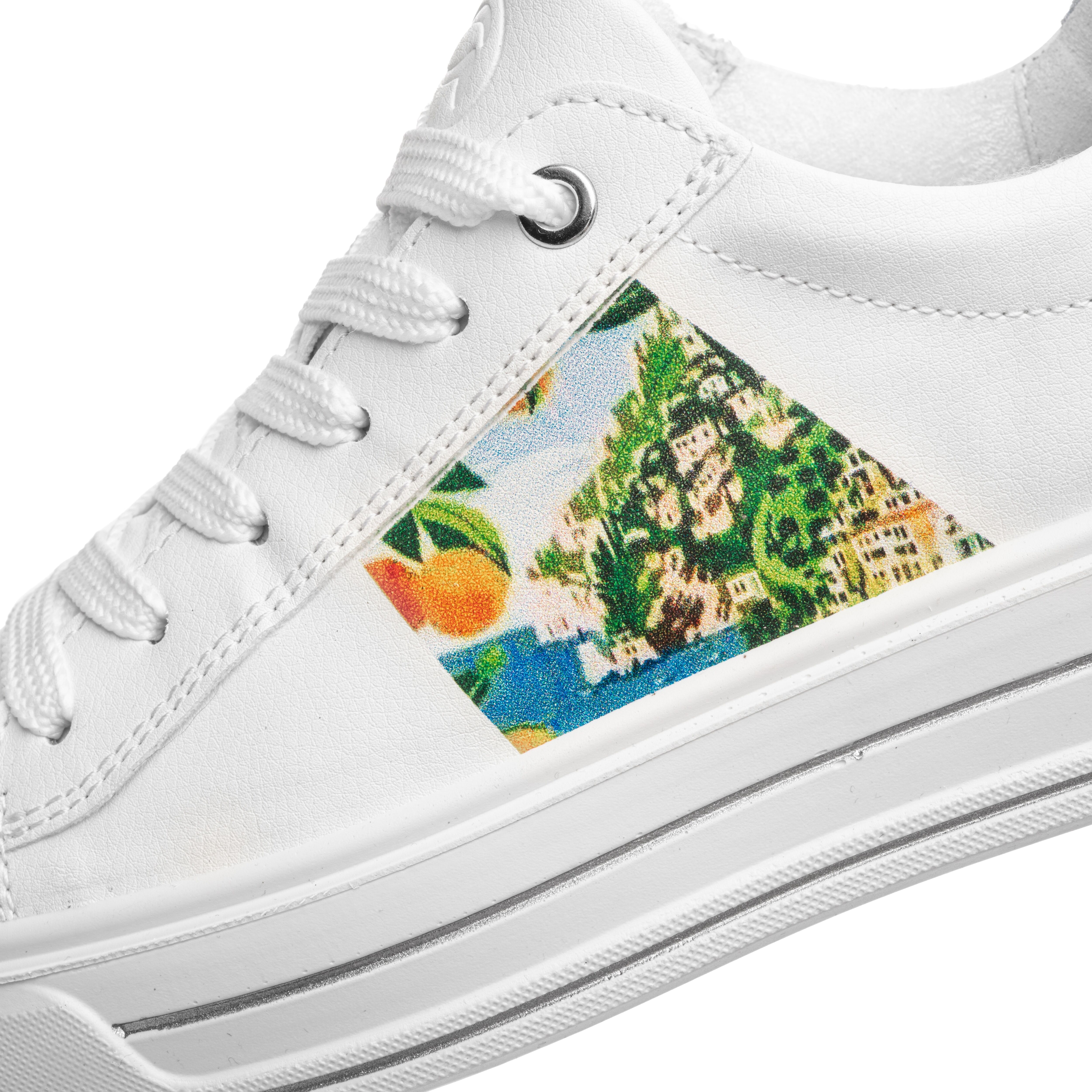 Plateausneaker ARA "CANBERRA", Damen, Gr. 6,5, weiß, hellblau, Lederimitat, Veloursleder, kontrastfarbene Details, Schuhe Plateausneaker, Freizeitschuh, Halbschuh, Schnürschuh in Bequemweite G (= weit) weiß, hellblau 6,5
