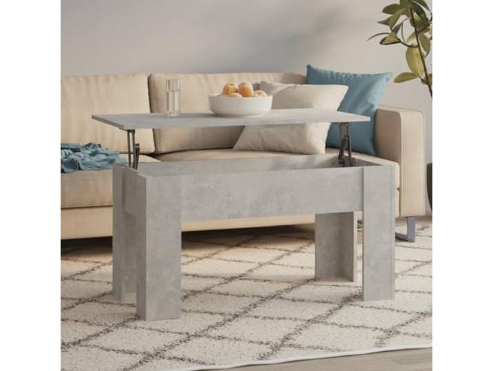 TEKGHUT Couchtisch Betongrau 101x49x52 cm Holzwerkstoff mit Staufach Verstellbare Höhe, verstecktes Fach, ausziehbares Design, pflegeleichte Oberfläche