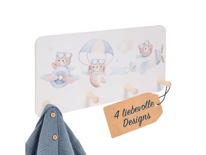 Relaxdays Kindergarderobe 4 Haken 20 x 40 cm