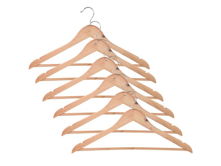 Kleiderbügel 6er-Set, Holzbügel mit Rockkerbe und Hosensteg