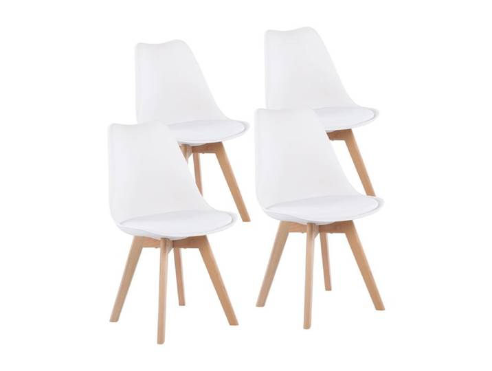 EGGREE Lot de 4 Chaises de Cuisine en Bois Rétro Rembourrée Chaise de Salle de Bureau avec Pieds en Bois de Hêtre Massif Blanc