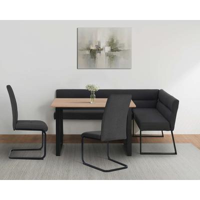 Eckbankgruppe OTTO HOME "Barcell/Ivanna/Calgoty", anthrazit, eiche farb., schwarz, B:120cm H:76cm T:80cm, MDF, Metall, Stoff, Sitzmöbel-Sets, Sitzgruppe, Eckbank und Stühle bequem gepolstert, Tisch 120x80 cm