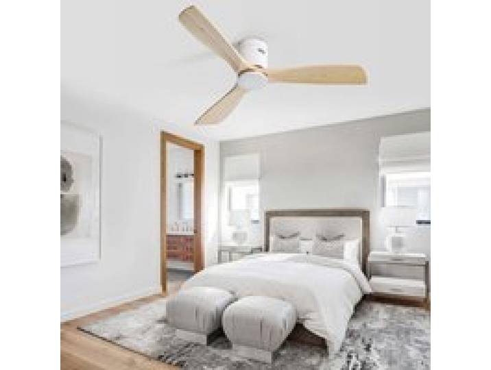 NuvlaGu – Ventilateur de plafond rotatif bidirectionnel 52 pouces – Silencieux – Trois vitesses – Finition blanche et bois