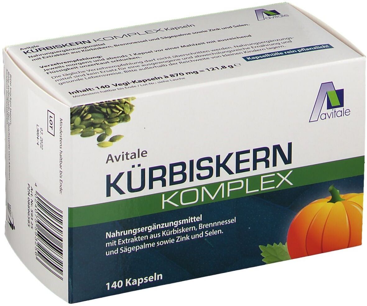 Avitale Kürbiskern-Komplex-Kapseln mit Brennnessel und Sägepalme, Zink+Selen Kapseln 140 St 140 St Kapseln