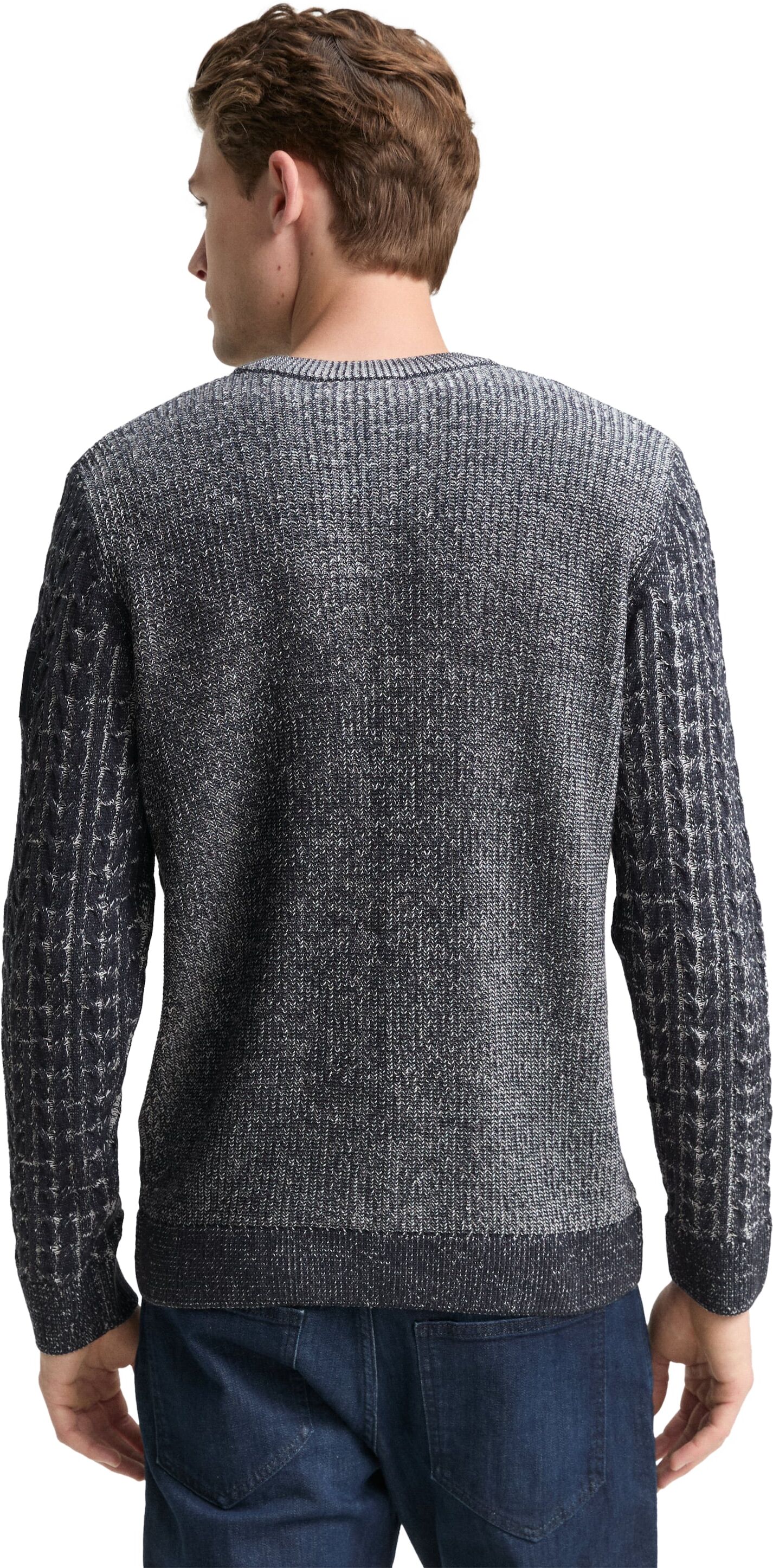 Rundhalspullover TOM TAILOR, Herren, Gr. XL, grau (navy blau plated), Strick, Obermaterial: 60% Baumwolle, 40% Polyacryl, Strukturmuster, regular fit normal, Rundhals, Rippbündchen, Pullover Rundhalspullover, mit Rippbündchen navy blau plated XL