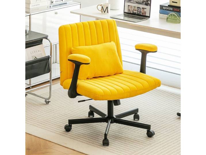 Fauteuil de bureau en velours 21.5x25.2x33 cm Jaune Tissu fauteuil bureau confort ergonomique format pratique pour la maison