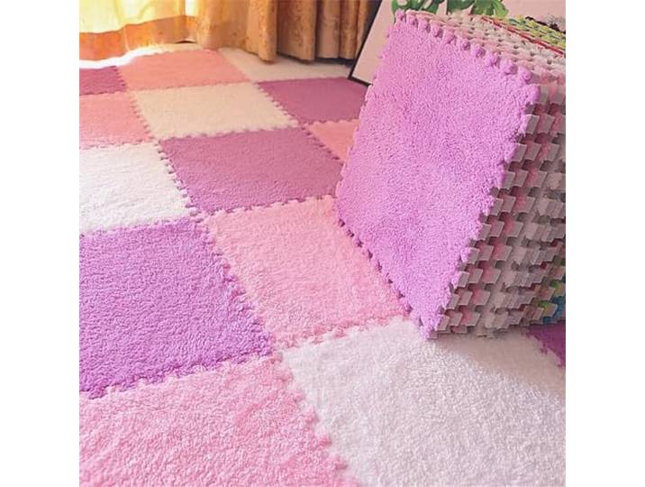 Schaumstoffmatten, Ineinandergreifende Plüsch-Puzzle-Schaum-Bodenmatten, 30 Stück, Mehrfarbig, x cm(White Purple Pink)