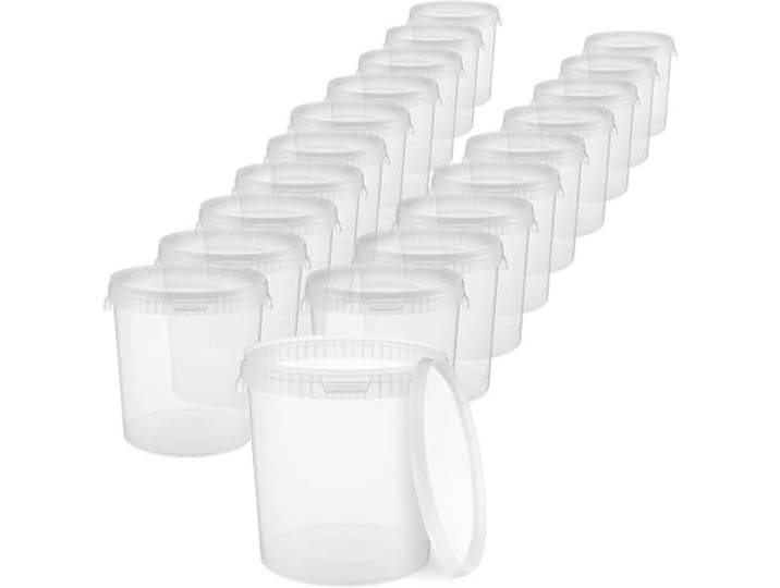 BenBow Eimer mit Deckel 30l transparent 20x 30 Liter - lebensmittelecht, stabil, luftdicht, auslaufsicher, geruchsneutral - Aufbewahrungsbehälter aus Kunststoff, mit Griffen - leer
