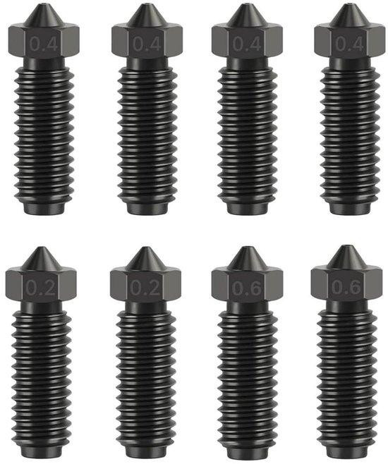 Anycubic Set van 8 hittebestendige stalen printkoppen voor Kobra S1, Kobra 3, Kobra 3 Combo en Kobra S1 Combo - 0,2/0,4/0,6 mm