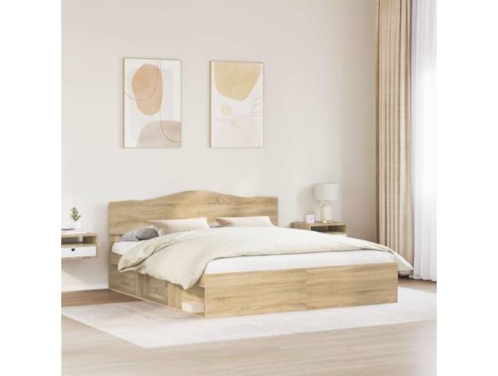SKTQYQO Bettgestell Sonoma, 200 x 200 cm, Kiefer massiv Engineered Holz, Kopfteil inklusive, modernes Design, langlebig
