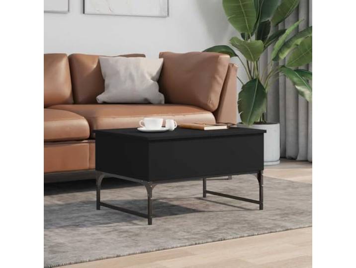 KTHLBRH Couchtisch, Schwarz, 70 x 50 x 40 cm, Holz, mehrschichtig, Metall Hebefläche, 2 versteckte Fächer, verstellbare Füße, robuste Konstruktion