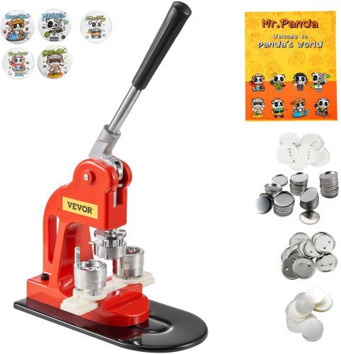 VEVOR Button Maker Machine Kit met 500 stuks button onderdelen en cirkelsnijder, 25 mm, Rood