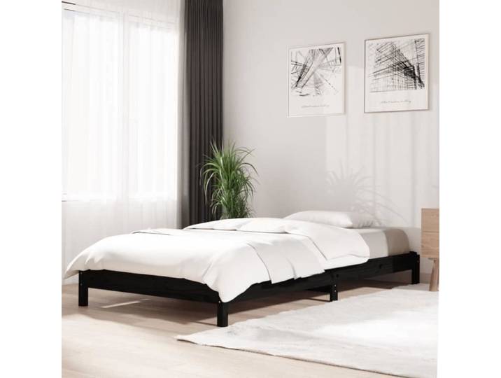 Lit empilable - Zerodis - 90x200 cm - Bois de pin massif - Noir - 2 places