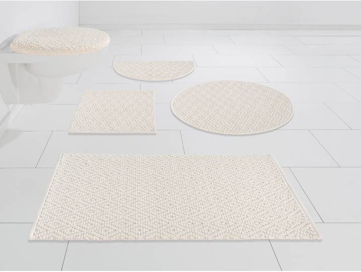 Badematte GOODPRODUCT Numan, Badvorleger, Badezimmer Teppich Gr. 2, beige (natur), H:10mm, Baumwolle, Badematten, Badematte, Rauten-Muster, Badteppich, auch als 3 teiliges Set erhältlich