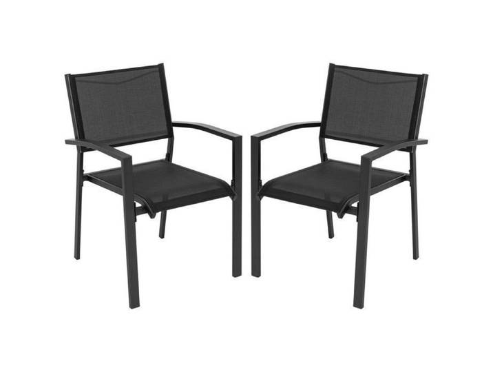 Avestar Chaises de jardin empilables 2 pièces en Textilène avec cadre en fer laqué noir