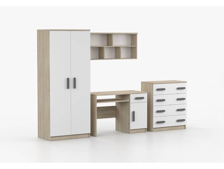 Kinderzimmer Komplett - Set JONAS III 02 (4-teilig) Sonoma Eiche Weiß Grau