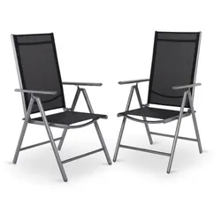 Gartenstuhl 2er-Set, Hochlehner, 7-fach verstellbar, Silber/Schwarz, Raburg Noah