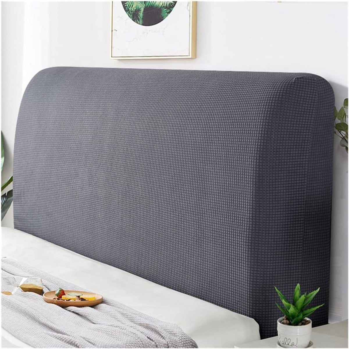 Donkergrijs Hoofdbordhoes van Polyester - Elastische en Wasbare Stofdichte Beschermhoes voor Gevoerd Hoofdeinde - 180 x 70 cm