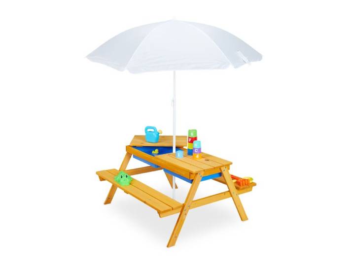 Relaxdays Houten kinderpicknicktafel met parasol