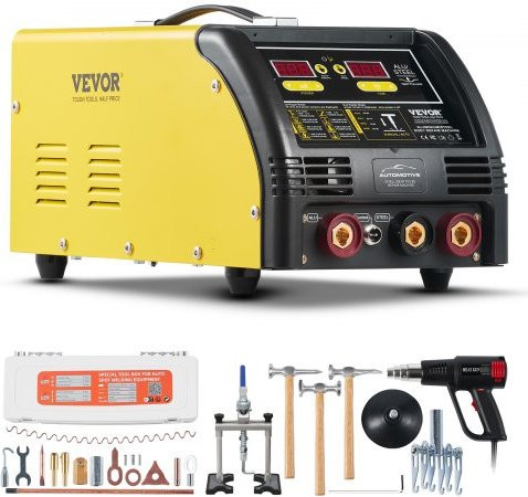 VEVOR Dual Dent Spotter Deluxe AL/Fe Dent Repair Kit, 5 kW lasapparaat met 10 modi voor het repareren van stalen en aluminium auto-onderdelen, Geel