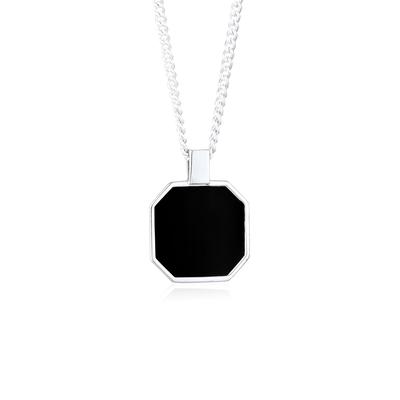 Kette mit Anhänger KUZZOI "Halskette Emaille Anhänger Quadrat 925 Sterling Silber" Gr. 55, silber, Halsketten, Herren, ohne Stein, Silber 925 (Sterlingsilber)